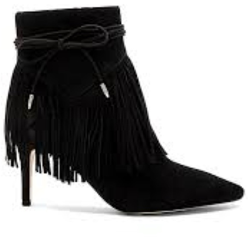 Sam Edleman Marion Black Suede Leather Fringed Bootie Size 7